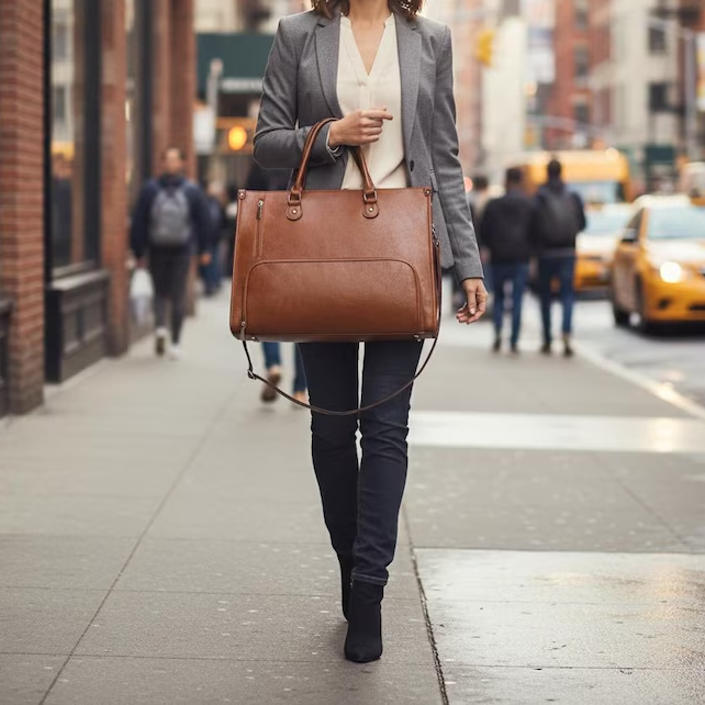 Brown Vintage Leather Insulated Laptop Tote Bag