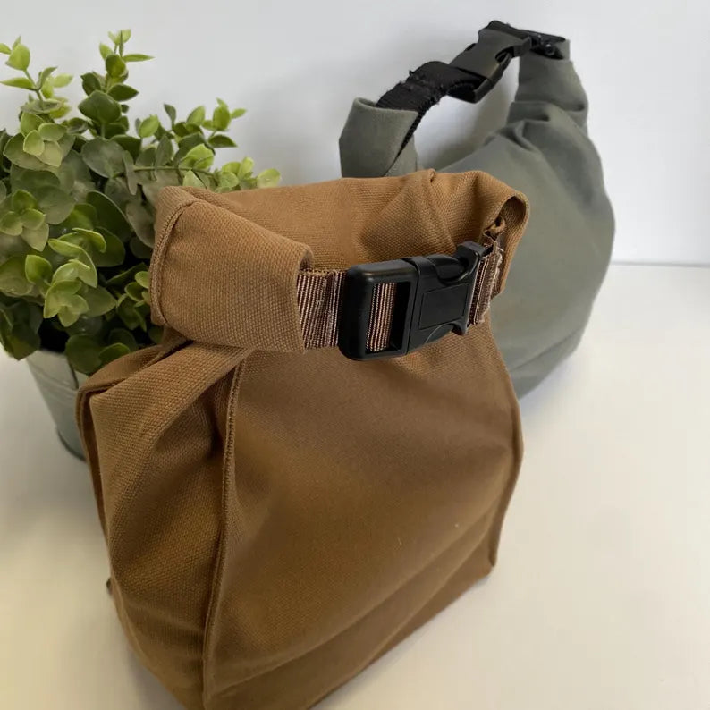 Grey Brown Canvas Ruched Buckle Mini Handheld Shoulder Bag