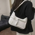 White Ribbon Decor Clear Pocket Adjustable Crossbody Shoulder Bag