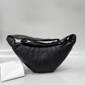 Black Genuine Lambskin Knotted Strap Crescent Sling Shoulder Bag