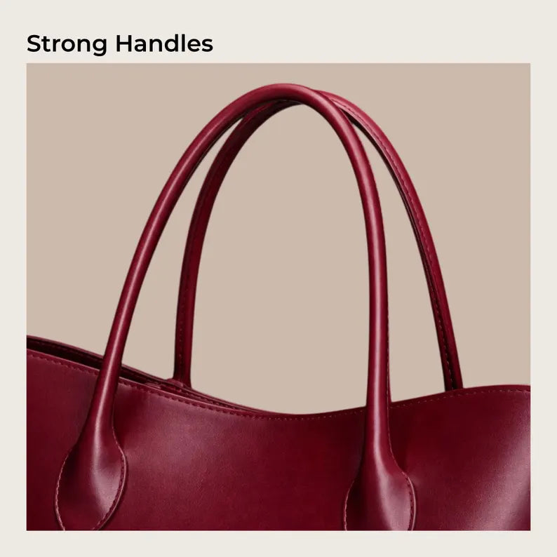 Burgundy Smooth Leather Large Open Top Shoulder Tote Bag