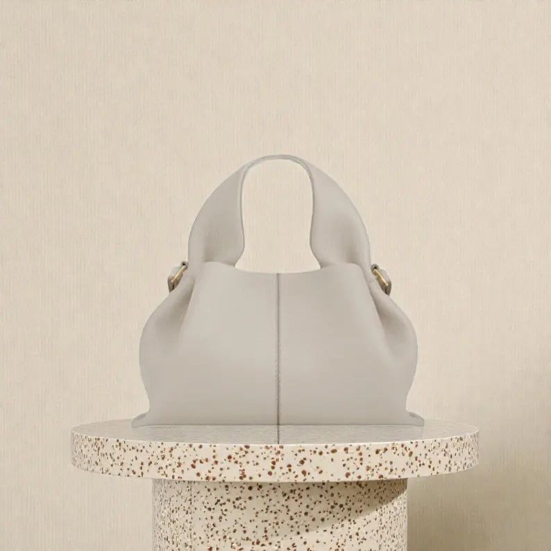Soft Genuine Leather Cloud Shape Convertible Shoulder Crossbody Bag