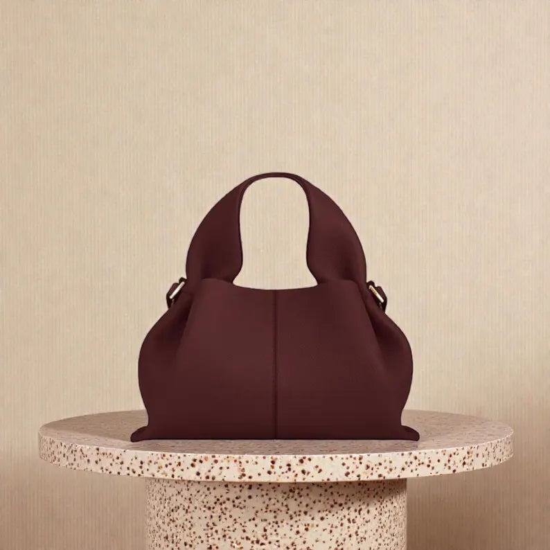 Soft Genuine Leather Cloud Shape Convertible Shoulder Crossbody Bag
