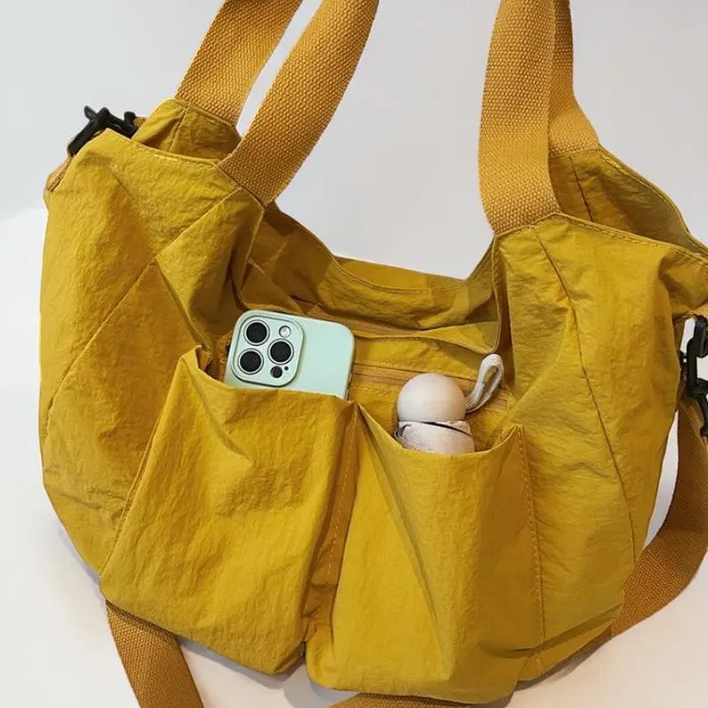 Nylon Multi-Pocket Convertible Shoulder Crossbody Tote Bag