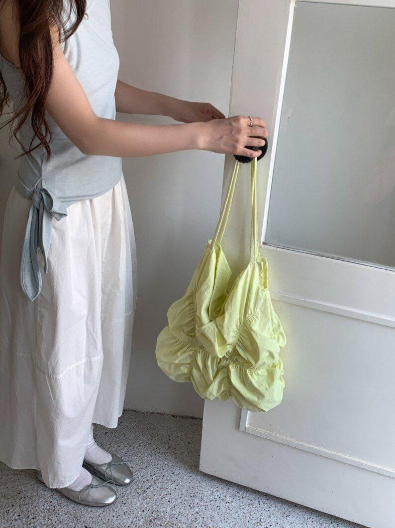 Ruched Lightweight Nylon Soft Shoulder Tote Bag